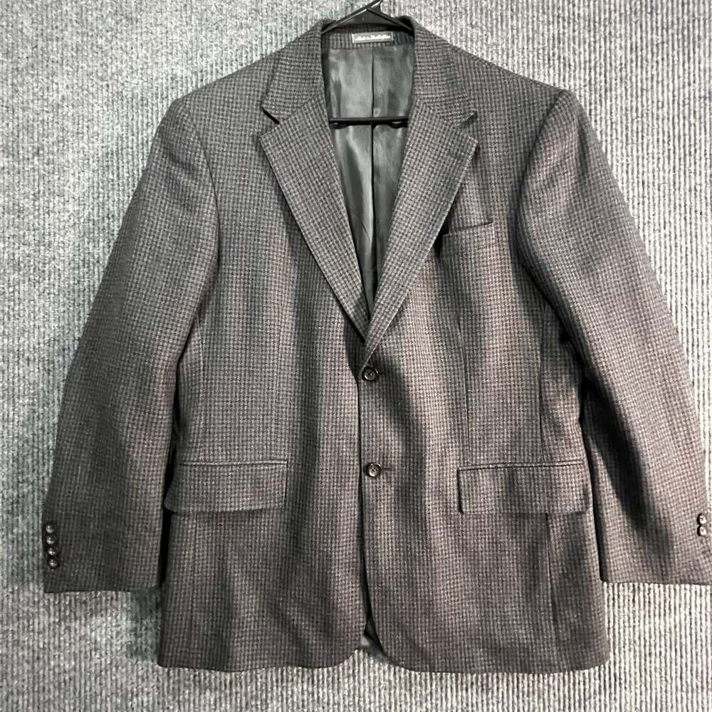 VTG 80s OSCAR DE LA RENTA MENS WOOL BLAZER SPORT COAT HOUNDSTOOTH Dark Gray